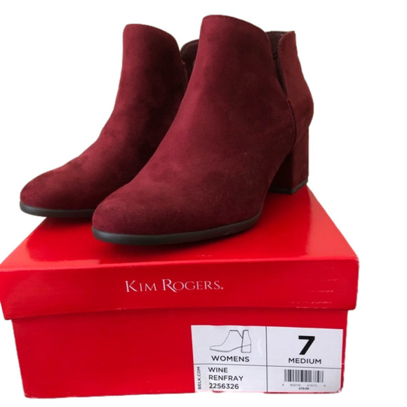 Kim Rogers Wine Renfray Suede Bootie NIB